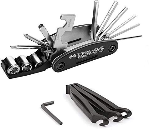 Yomiin Fahrrad Multitool, Fahrrad Werkzeug Tool 16 in 1 Multifunktions Fahrrad Werkzeug Reparaturset und Fahrradventil Adapter für Fahrrad Reparatur, Werkzeugset Fahrrad mit Tasche,Reifenheber usw