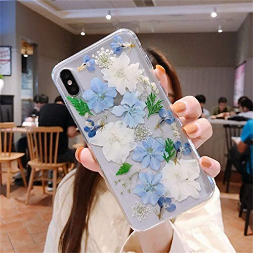 Tybiky iPhone 12 Mini Case Dried Flowers Case Made of Real Flowers Slim Protective Design Shockproof TPU Frame Immortal Flowers Case Cover for iPhone 12 Mini Blue Chrysanthemum