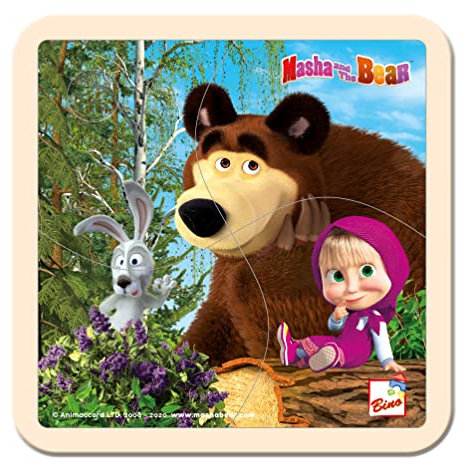 Mascha und der Bär Holz-Lege-Puzzle mit Hasen 4-tlg., Puzzle für Kinder (Kinderspielzeug ab 1 Jahr, Kinderpuzzle zur Förderung der Motorik, Maße: 15 x 0,8 x 15 cm), Mehrfarbig