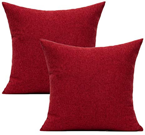 All Smiles Kissenbezug 40x40 Leinen Bettwäsche Kissenbezüge Dekokissen Kissenhülle mit Verstecktem Reißverschluss für Sofa Auto Couch Bett Schlafzimmer,Weinrot 2er Set