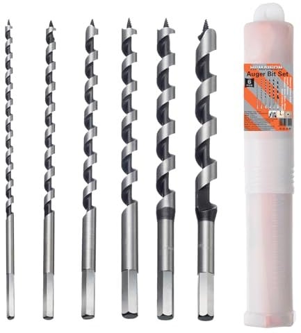 HPMAISON Broca Madera Larga, Broca de Barrena, 6 Piezas Helicoidales Juego de Brocas Taladro, Juego de Brocas Espiral Madera Hexagonal de Acero Inoxidable, 6mm, 8mm, 10mm, 12mm, 14mm, 16mm