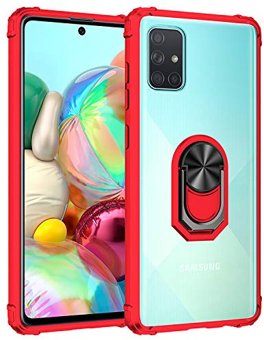 UEEBAI Hülle für Samsung Galaxy A52 5G/4G A52S 5G, Ultra Dünn TPU + PC Handyhülle mit 360 Grad Ring Halter Magnetische Autohalterung Schutzhülle TPU Bumper Kickstand Case Cover - Rot