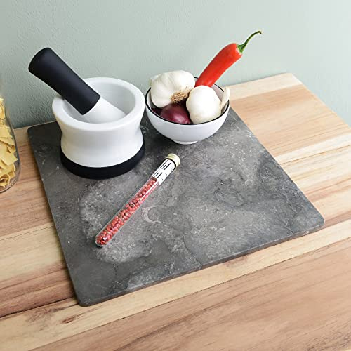 wohnfreuden Marmor Platte grau eckig 30 cm - Natur Stein Tablett flach Küchen Wohnzimmer Zubehör
