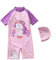 FAIRYRAIN Baby Kinder Mädchen Einteiliger Karikatur Einhorn Meerjungfrau Kurzärmel Kleidung UV-Schutz 50 Badeanzug mit Sonnenhut Schwimmanzug Schwimmbekleidung M