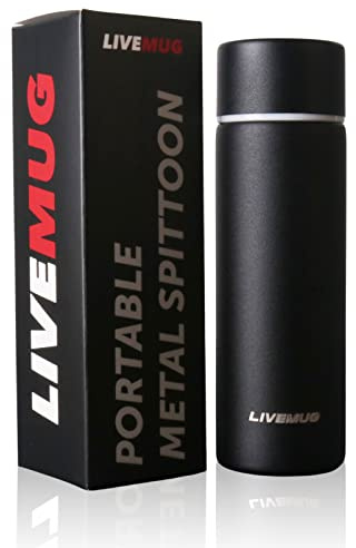 LIVEMUG Pocket Spittoon Bottle for Chewing Tobacco - 5 Oz Stainless Steel Portable Spit Cup, Dip Spitting Bottle - Wide Mouth, Spill Resistant Spitter, (Matte Black)