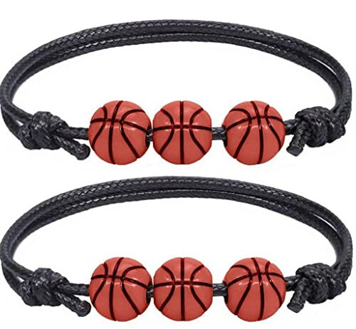 Luxylei Basketball -Charm -armbänder 2pcs Basketball Perlen Armbänder Verstellbares Inspirierendes Sportball Armband Für Teenager Erwachsene Geschenke