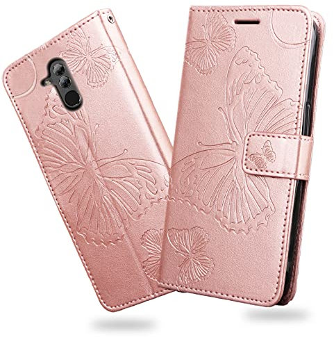 DENDICO Cover per Huawei Mate 20 Lite, Portafoglio Custodia in PU Pelle per Huawei Mate 20 Lite, Antiurto Cover a Libro con Slot per Carte, Oro Rosa