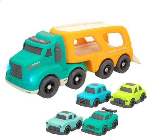 COLORBABY Motor Town, Camion Porte-Voiture avec 4 Voitures avec lumière et Son, Jouets pour Enfants (49905)