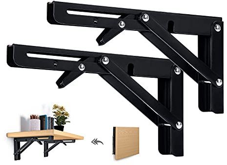 Beinhome 2ST Klappkonsole Schwerlast 250mm Klappscharnier Schwarz Klappregal Regalträger Klappbar Klappwinkel Tisch Klappregalhalterungen für Tischplatten Klapptisch, Tragkraft: 50kg/110lb