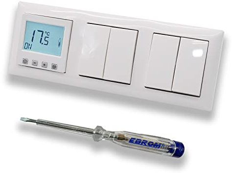 Halmburger Raumthermostat Raumtemperaturregler ERD-55rg DIGITAL in Busch Jäger Balance SI alpinweiß 2 x Serienschalter 2000/5 US + EBROM Phasenprüfer z. Montage der Geräte ERD-55 (rg) Fußbodenheizung