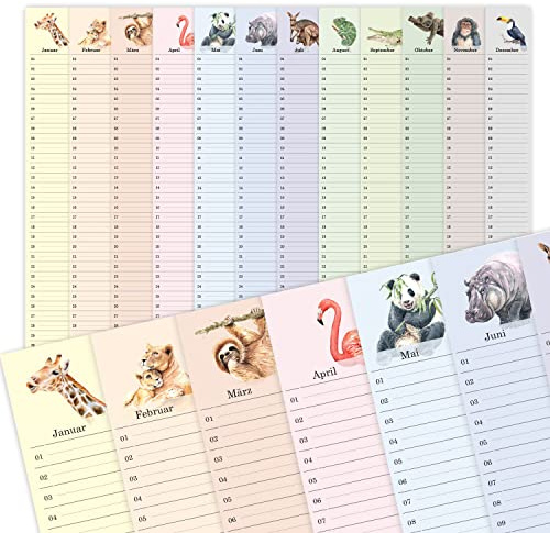 younikat jahresunabhängiger Geburtstagskalender wilde Tiere DIN A3 - dv1159 | für Schule, jahresunabhängig nutzbar, für Geburtstage und Jahrestage, DIN A3 (420 x 297 mm)