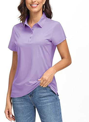 EKLENTSON Ladies Polos Outdoor Breathable T Shirts Quick Dry Short Sleeve Summer Sports Running Tops Light Purple,M