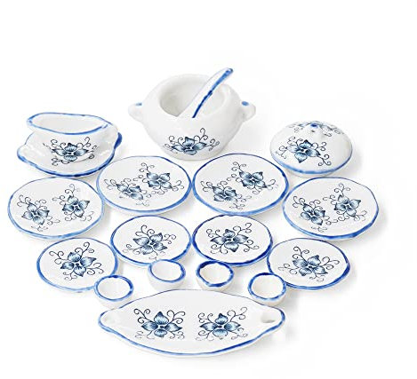 Odoria Escala 1/12 Vajilla Miniaturas 17Pz Accesorios Casa de Muñecas, Pétalo Azul