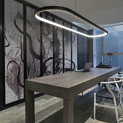 Bellastein Pendelleuchte Oval Esstisch Büro Lampen, LED Hängeleuchte Dimmbar Deckenleuchte mit Fernbedienung, Modern Ring Design Kronleuchter für Esszimmer Küchenlampe Blendfrei (schwarz, L120cm)