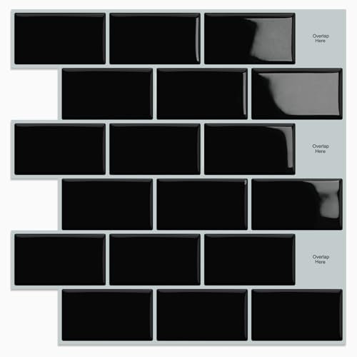 DEWOO Fliesenaufkleber Klebefliesen Küchenrückwand Vinyl Metro Fliesen Selbstklebend Schwarz Bad Küche 10-Stück, (30,5 x 30,5 cm)