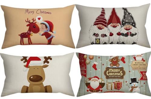 Anyingkai 4er Set Kissenbezüge, 40 * 80cm Weihnachten Kissenbezug,Kissenhüllen Weihnachten,Weihnachtsdeko Kissenhüllen,Weihnachtskissen Kissen,Weihnachtskissenbezüge,Christmas Pillow Covers