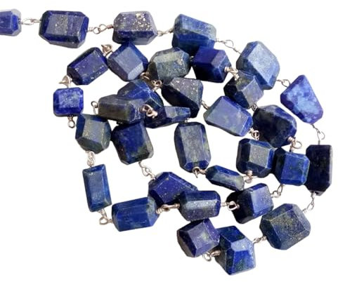 6–13 mm Lapislazuli-Rosenkranz, Lapislazuli-Facettier-Stufenschliff-Verbindungsketten aus 925er Silber mit Draht umwickelt (Optionen von 1 Fuß bis 5 Fuß), 1 Fuß