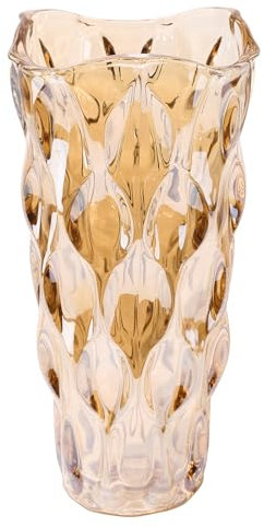 Vase en verre ambré - Cylindrique épais - Style bohème moderne - Fait à la main - Vase à fleurs décoratif pour table de salle à manger, mariage, fête de vacances, 29 cm de haut