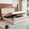 ModernLuxe Upholstered Double Bed 150 * 200, Double Bed Frames with Slatted Frame and Storage Space, Easy Assembly, Luxurious Velvet Button - Tufted Bed for Adults & Teenagers, Beige