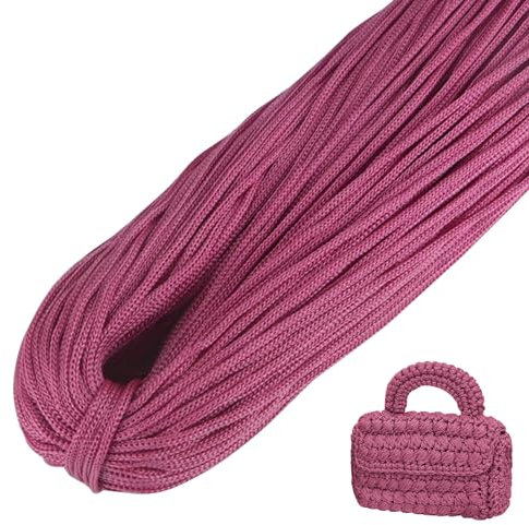 LEREATI Polyester Garn, Makramee Garn 3mm x 200m Polyester-Seil Polypropylen-Kordel Makramee Schnur Geflochten für Handtasche, Häkeltasche, Strickwaren, Wohndekorationen (Lederrosa)