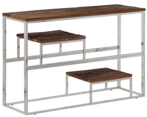 vidaXL Konsolentisch, Beistelltisch mit Holzplatte, Schlicht Couchtisch Tisch mit Edelstahlgestell, Sofatisch Flurtisch Eingangstisch, Silbern Edelstahl Massivholz