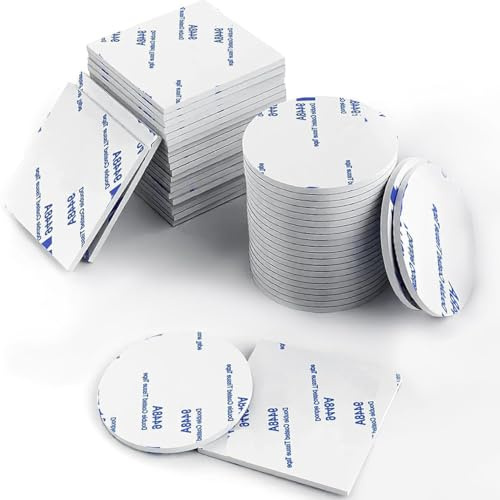CANOPUS White Double Sided Sticky Pads Heavy Duty, 48PCs (24pcs x 40mm x 40mm and 24pcs 30mm -Dia) Waterproof Sticky Back Foam Pads for Wall, Number Plate, Dashcam