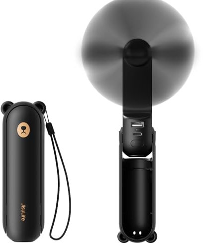 JISULIFE Handheld Mini Fan, 3 IN 1 USB Rechargeable Portable Fan [12-19 Working Hours] with Power Bank, Flashlight, Pocket Design for Travel/Summer/Concerts/Lash, Gifts for Women (Black)