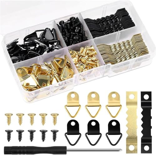 OMJMYY 401 Pezzi Ganci per Quadri Attaccaglie per Quadri Appendi Quadri Ganci con Viti di Fissaggio Ganci Quadri per Appendere Foto Quadro Tela Dipinto (Nero e Oro)