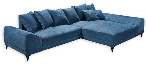 Stella Trading Scott Ecksofa mit Schlaffunktion in Dunkelblau - Moderne Eckcouch in L-Form mit Bettkasten - 310 x 75 (85) x 185 cm (B/H/T)