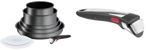 Tefal Ingenio Batterie de cuisine 20 p, Poêles, Casseroles, Induction, Revêtement antiadhésif & Ingenio Poignée amovible Premium noire, Empilable, Verrouillage sécurité 3 points