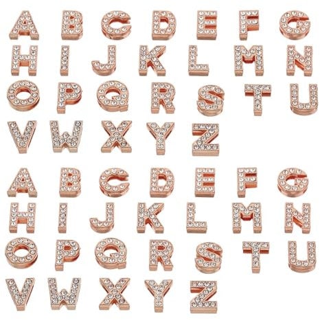PATIKIL 12 mm Slide Rhinestone Letters Charm Crystal Alphabet Letters, 52 Pcs A-Z Bling Alloy Letter Charm for Bracelets, Wristbands, DIY Crafts, Rose gold