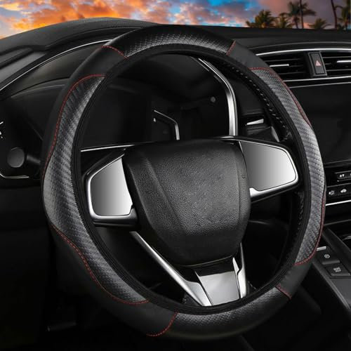 EUPSIIU Universal-Auto-Lenkradbezug Auto Lenkradbezug Mikrofaser Leder Lenkradhülle Universal Größe 37-39cm Anti Rutsch Atmungsaktives Lenkradbezug Autozubehör Innenraum(Schwarz)