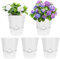 Aolawco Set di 5 vasi autoirriganti, diametro 16 cm, vaso per orchidee con sistema di irrigazione, colore: bianco trasparente, vaso per erbe aromatiche con sistema di stoppino e indicatore del livello