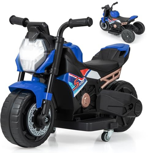 DREAMADE Elektro Motorrad Kinder mit Scheinwerfer & Musik & Hupe, Kindermotorrad mit abnehmbaren Stützrädern, 2-3 km/h Elektromotorrad Elektrofahrzeug, Elektro Motorrad für Kinder ab 18 Monaten (Blau)
