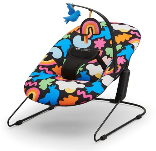 Kinderkraft Leichte Babywippe CALMEE, Babyliege mit Spielbügel, Natürliches Schaukeln, Anti-Rutsch-Elemente, Angepasster Sitz, Minimalismus, Happy Shapes