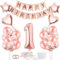 Geburtstag Deko Mädchen, 1. Geburtstag Dekorationen Rosegold, Deko 1. Birthday Mädchen, Konfetti 1 Birthday mit Herz-Sternen-Ballon für Kinder