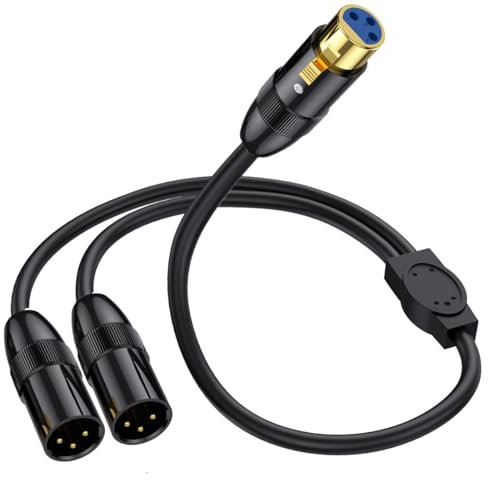 HUHANGGod XLR Y Splitter Cable, 3 Pin XLR 1 Female To 2 Male Microphone Audio Cord, XLR Female to Dual XLR Male Cable Adapter for Professional Audio Recording, XLR Splitter Box (1 Female To 2 Male)