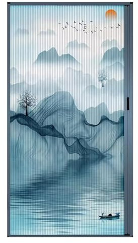 Puerta Plegable Cortinas de Puerta Estilo Acordeón con Patrón Azul para Puertas, Sombra de Bloqueo con Aislamiento Térmico para Puerta Corrediza de Privacidad, 24 30 32 34 36 38 42 46 48 56 60 70 Inch