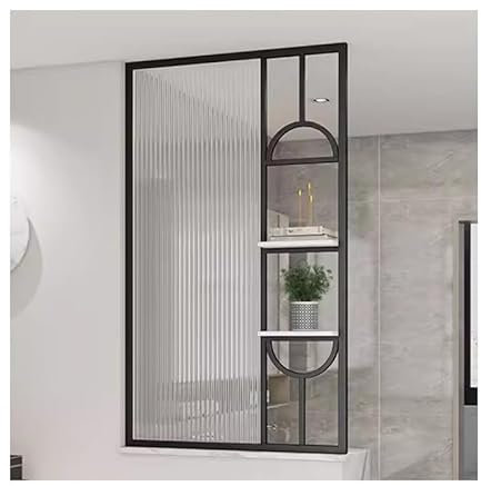 XILYZMO Cloison Séparation, Design Translucide Plateau Table Séparateur, Cadre Fer Rayé Mat Verre Bureau Paravent, Confidentialité Portable Mur Séparateur pour Bureau(B,50x110cm)