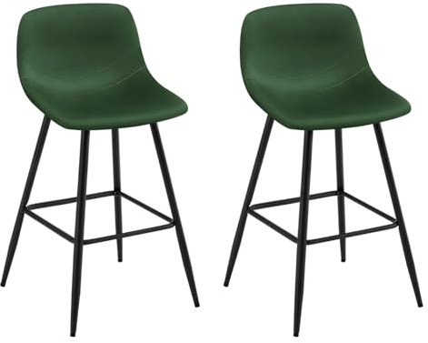 EUGAD Barhocker 2er Set, Barstuhl mit Rückenlehne Fußstütze, Samt Stuhl mit Metallrahmen, Küchenstuhl Tresenhocker, ergonomischer Hocker, für Esszimmer Küche Bar, Dunkelgrün, 1089BY-2