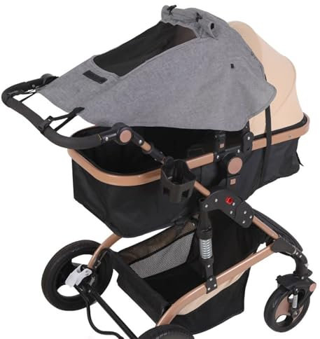 JRYGAC Sonnensegel Kinderwagen UV Schutz 50+, Wasserdicht Usonnenschirm Kinderwagen Universal, Sonnenschutz Kinderwagen für Kinderwagen mit Rollo Funktion (Grau)