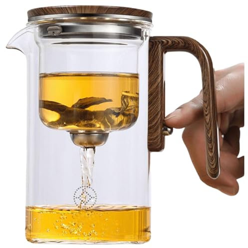 Enchantipot Magische Teekanne Mit Wassertrennung, Glas-Teekanne Mit Sieb, Filterglas, Drucksteuerung für Losen Tee (Weiß 1)