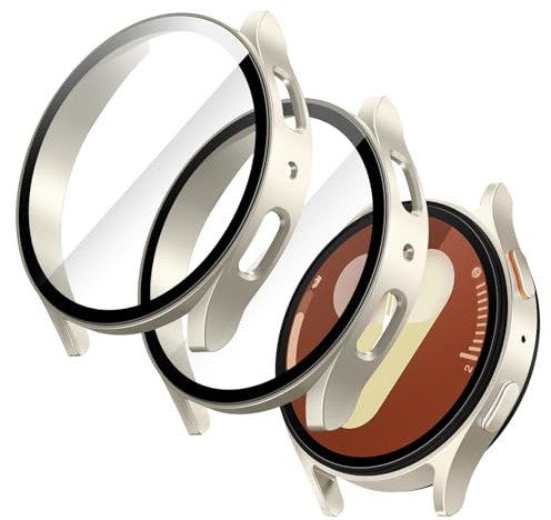 JETech Hülle mit Schutzfolie für Samsung Galaxy Watch 7 40mm, Gesamt Schutzhülle, Eingebaut Gehärteter Glas Displayschutz Hohe Empfindlichkeit, 2 Stück (Crème)