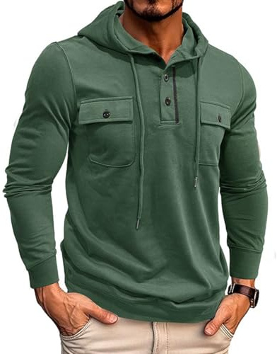 RQPYQF Sweat à Capuche à Manches Longues pour Homme T Shirts décontractés Sweatshirt à Capuche avec Cordon de Serrage et Boutons CS43