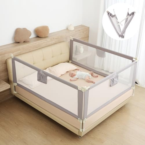 Bettgitter für Kleinkinder, 3 Stück Bettschutzgitter Kinderbettgitter für Kinder Babybettgitter Klappbar, Kinderbett Kinderbettschutzgitter Rausfallschutz Bett - (2X 200 cm + 1x 180 cm) im Bundle