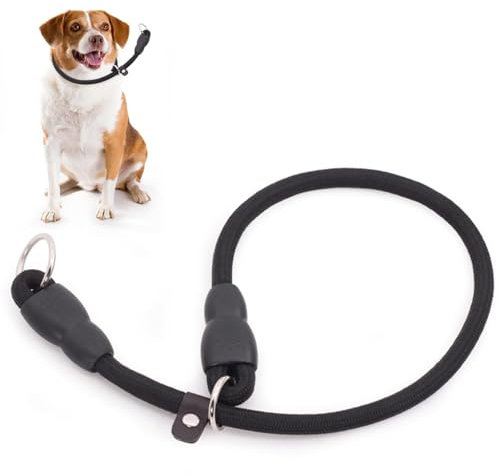 1 pcs Dog Collar Slip Collar for Dogs Training Collars Round Nylon Rope Collar P-Collar No Pull Dog Chain for Small Medium Dogs, Training for Dog (M, Black)