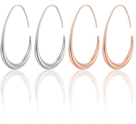 TYFGRT 2 Paires De Boucles d'oreilles Créoles pour Femmes, Boucles d'oreilles en Or Rose pour Femmes, Grandes Boucles d'oreilles Pendantes Ovales (3 * 4 Cm)