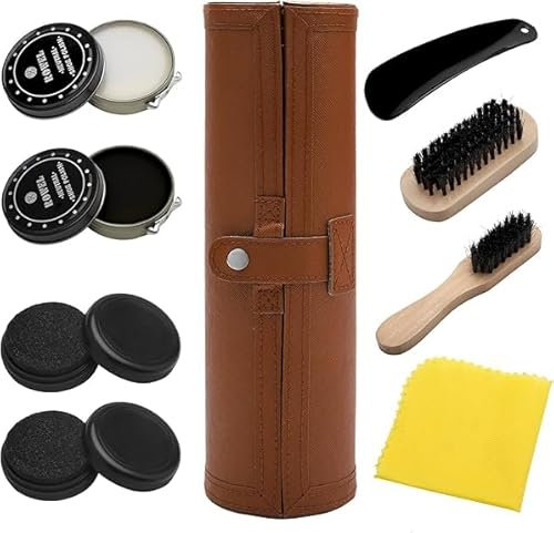 9-teiliges Set Schuhputzsets Schuhputz Pflege Schuhcreme & Pflegeset mit Wachs Schuhbürsten zum polieren Poliertuch Schuhlöffel Schuhpflege Schuhputz Reise Set Polierbürste Holzapplikator Tuch