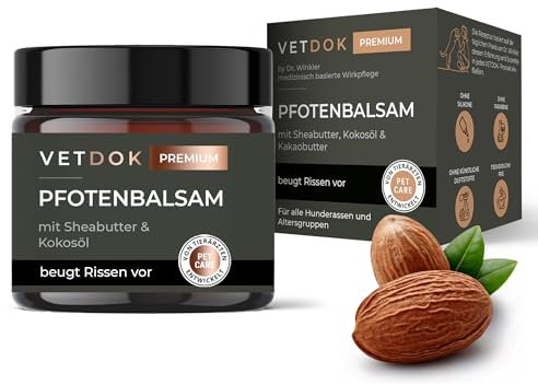 VetDok® Dr. Winkler Pfotenbalsam, Pfotensalbe Hund und Katze, Wund- und Pflegecreme bei Rissen, kleinen Verletzungen und trockener Haut mit Sheabutter, Kokosöl und Kakaobutter 60ml