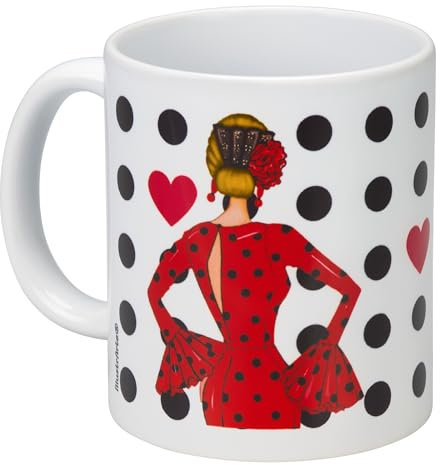 IllustrArte Taza de 350ml – Taza de Cerámica con Diseño de Bailarina de Flamenco – Regalo para Amantes del Baile – María rojo